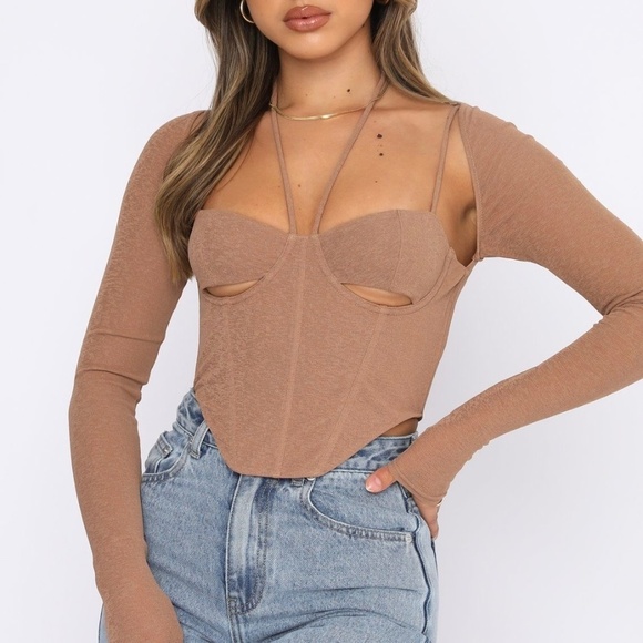 WHITE FOX Next To Me Long Sleeve Crop Mocha - Picture 1 of 7